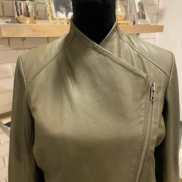 Olive Green Helmut Lang Leather Jacket, large - Picture 11 of 12